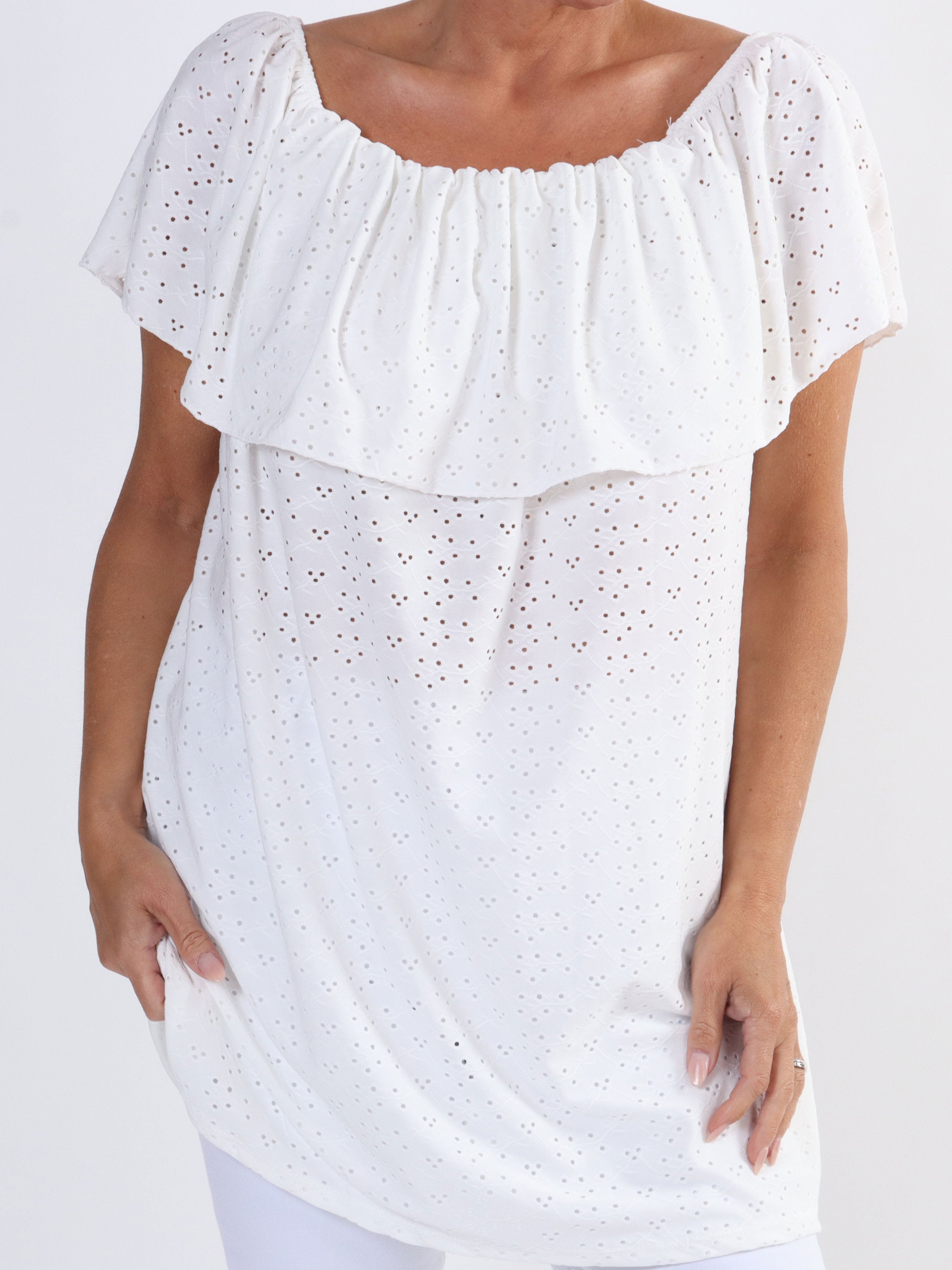 Sienna - Sød elastisk plus size tunika med broderie anglaise